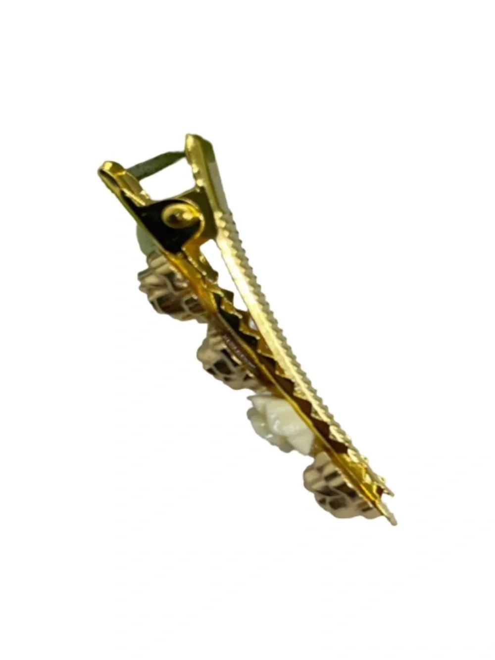 Gold Floral Rose Barrette with Ivory Rose Accent FINAL PRICE DROP 2.0”